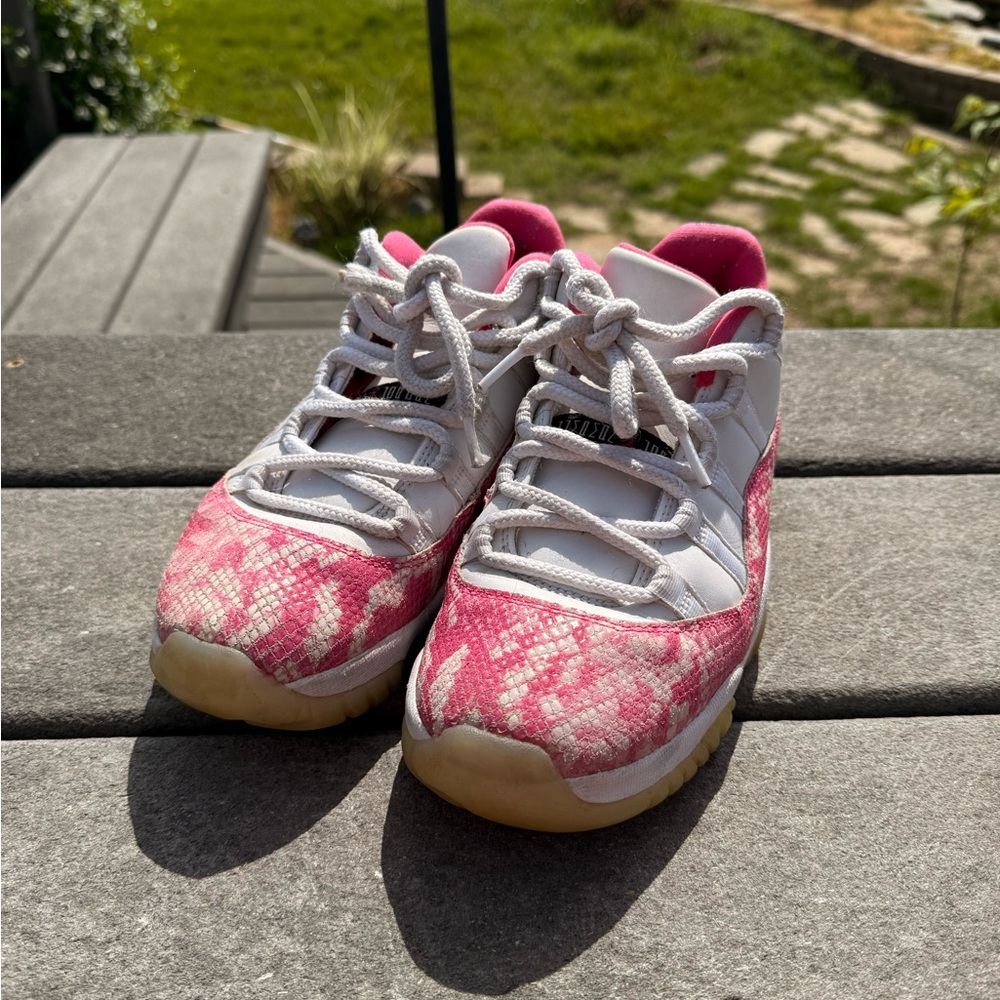 Jordan retro 11’s Pink and White Snakeskin Sneakers
